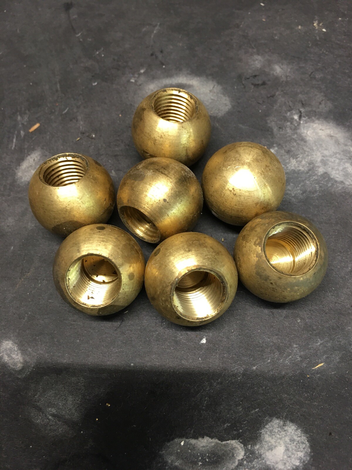 New Old Stock 7/8 Inch Solid Brass Ball Tapped 1/4 IPS (1/2 Diameter) Raw Unf