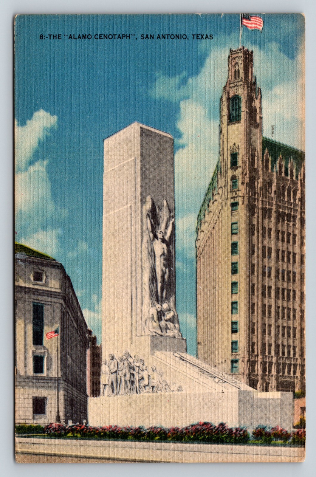 c1954 The Alamo Cenotaph In San Antonio Texas US Flag VINTAGE Postcard