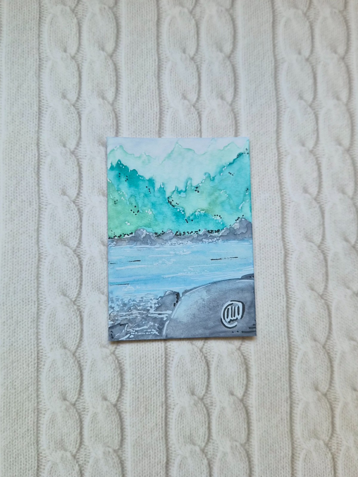 (6/8) RNBW S1 ACEO Original Watercolor Landscape “Pebble Beach”