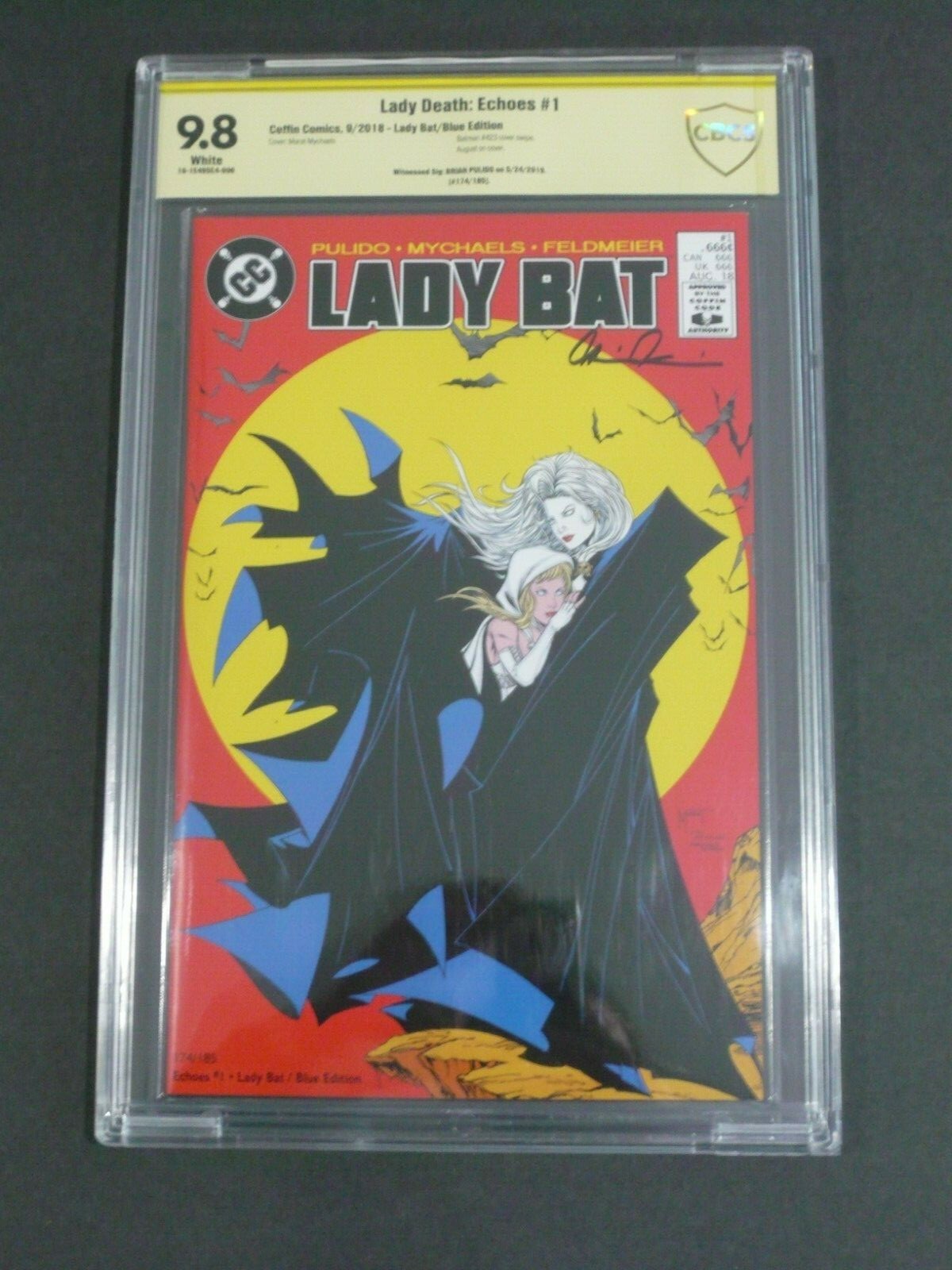 CBCS SS 9.8 Lady Death Echoes #1 Blue Lady Bat Edition Signed Pulido