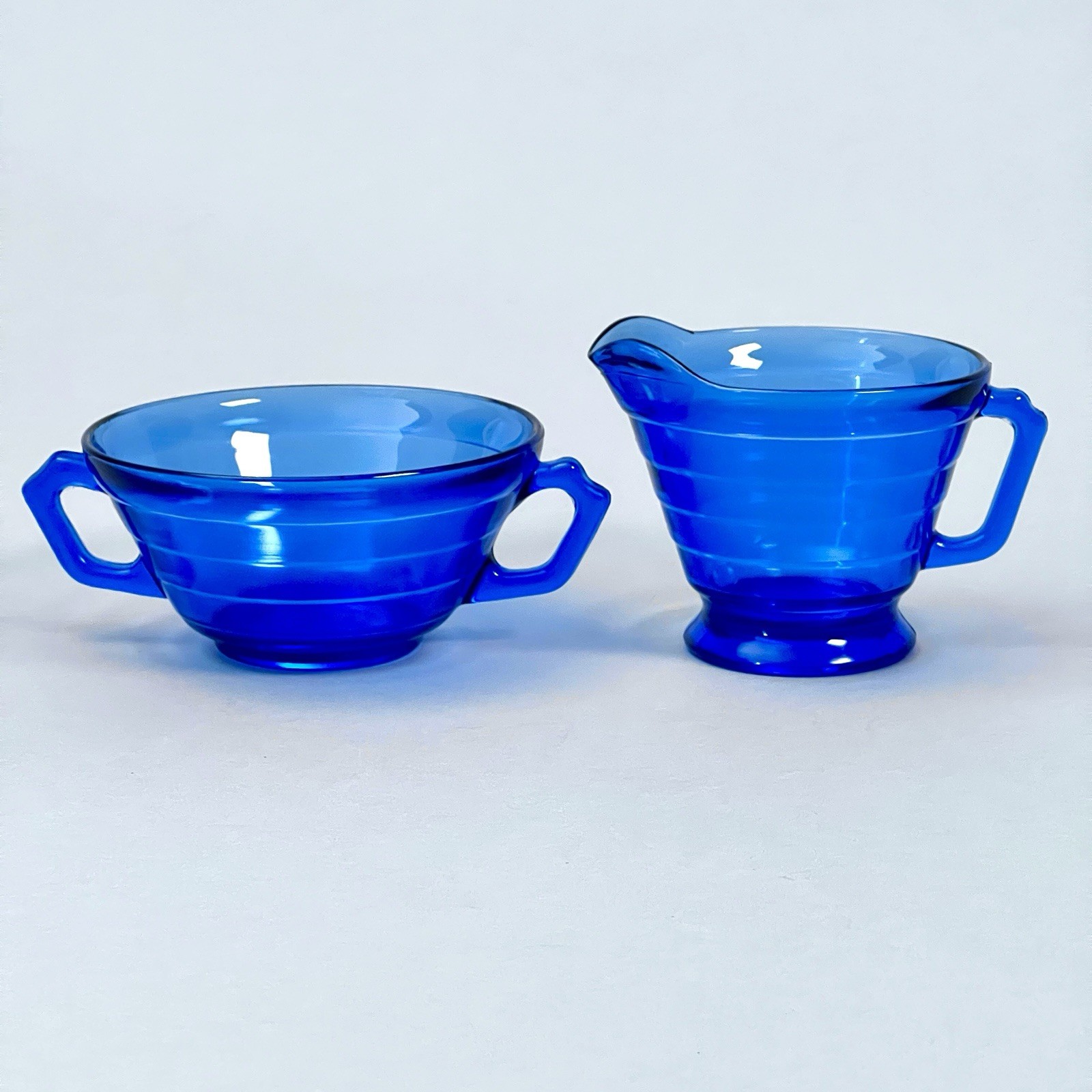 Hazel Atlas ART DECO Cobalt Blue MODERNTONE Creamer and Sugar Bowl