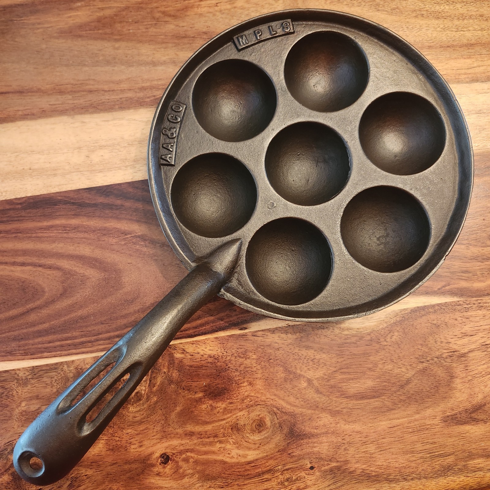 RARE Alfred Andresen (AA & Co. MPLS) Cast Iron Aebleskiver Pan, M1, c. 1893-1913