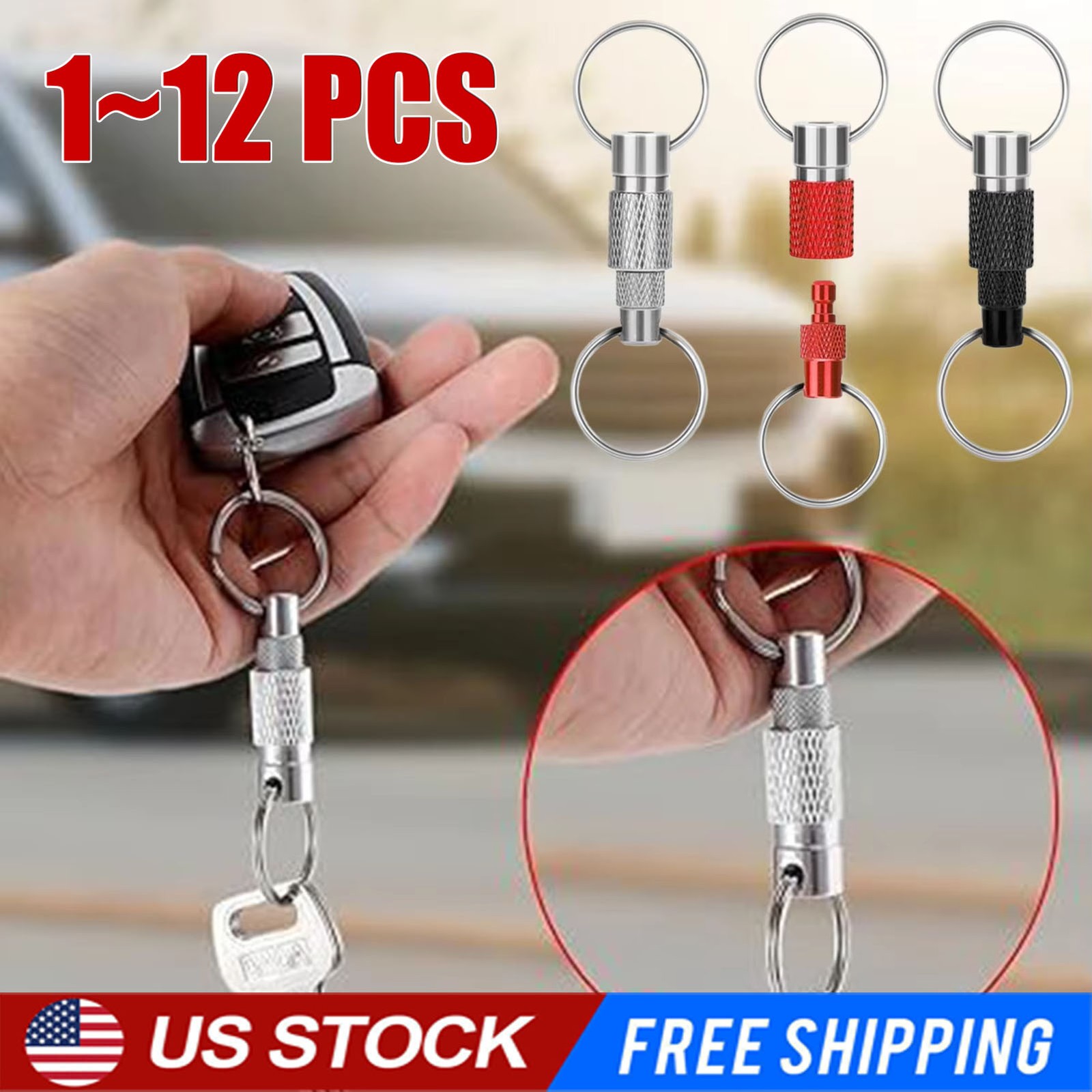 Heavy Duty Keychain Retractable Carabiner Car Key Chain with Badge Holder