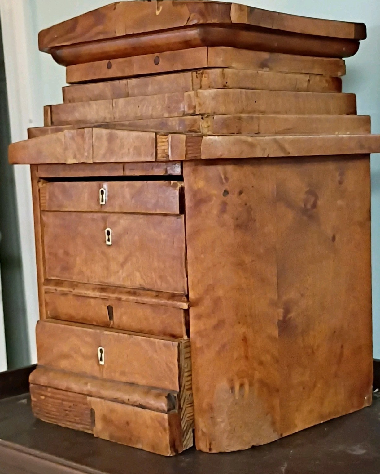 Vintage Antique Style Brown Wood Grain Wooden Storage Box Chest w/ Drawers