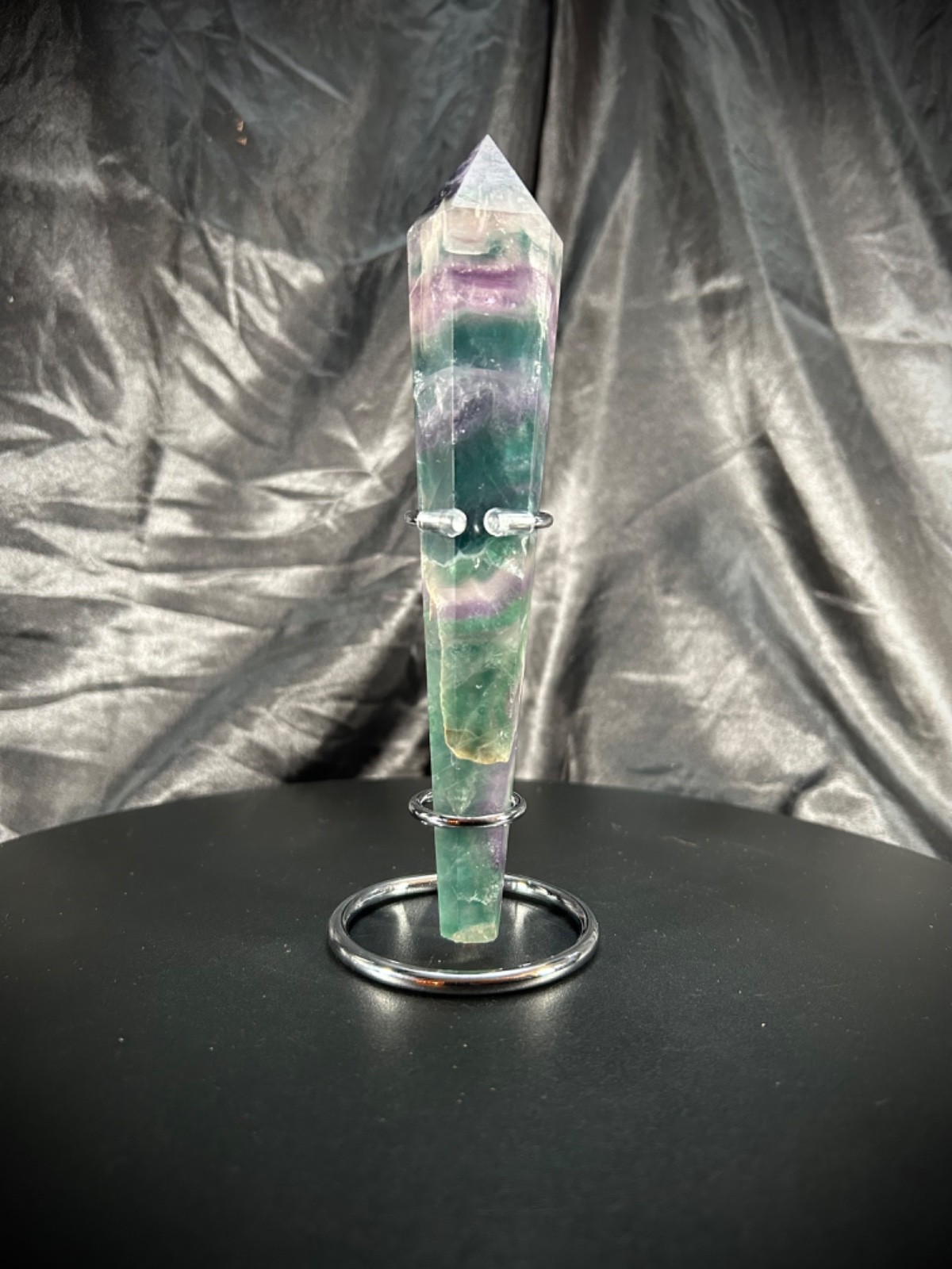 7″ Rainbow Fluorite Wand With Metal Stand 7.5oz (214 grams)