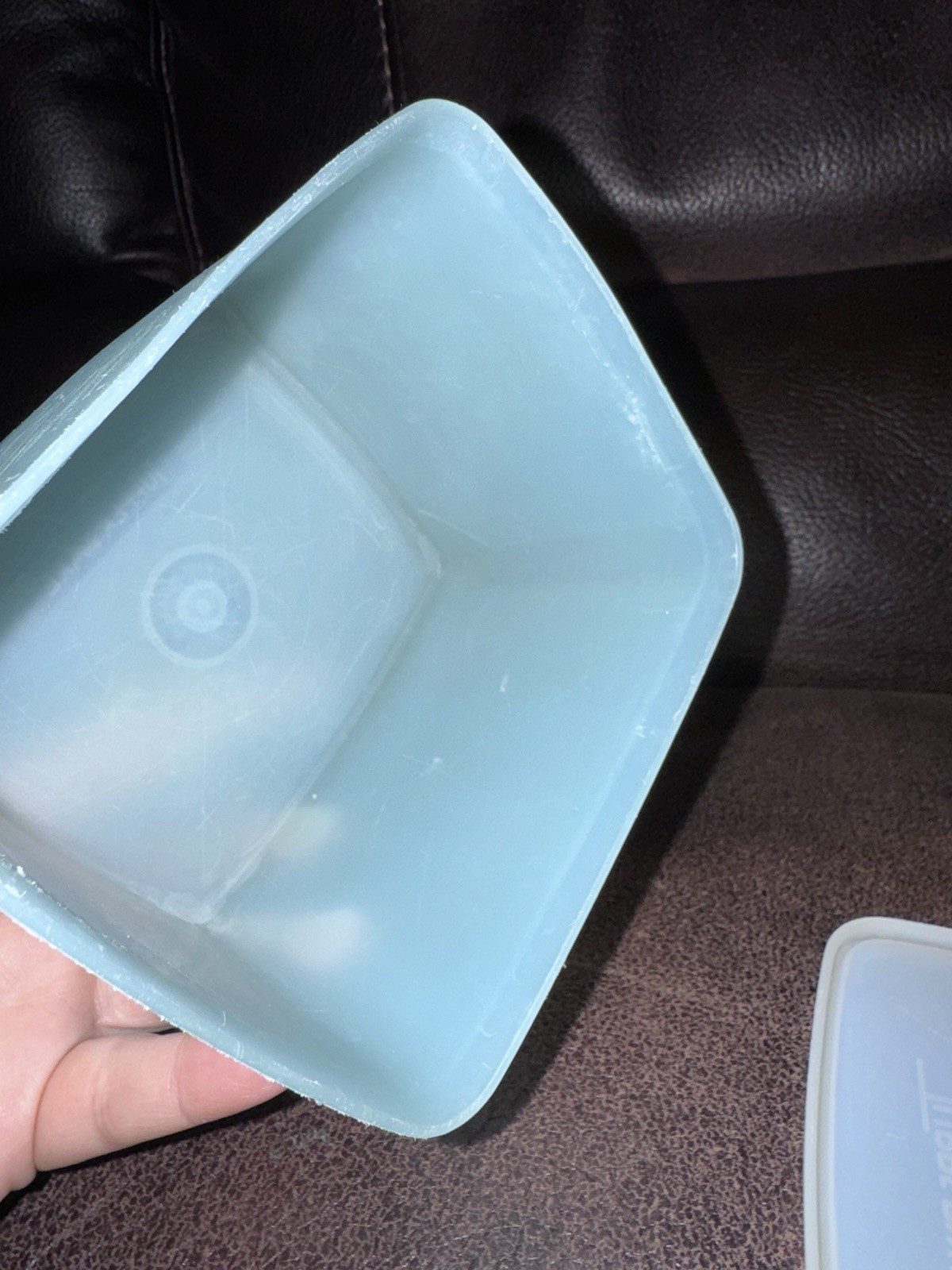Vintage Tupperware Blue Square Round Container W/ Clear Lid 310-8