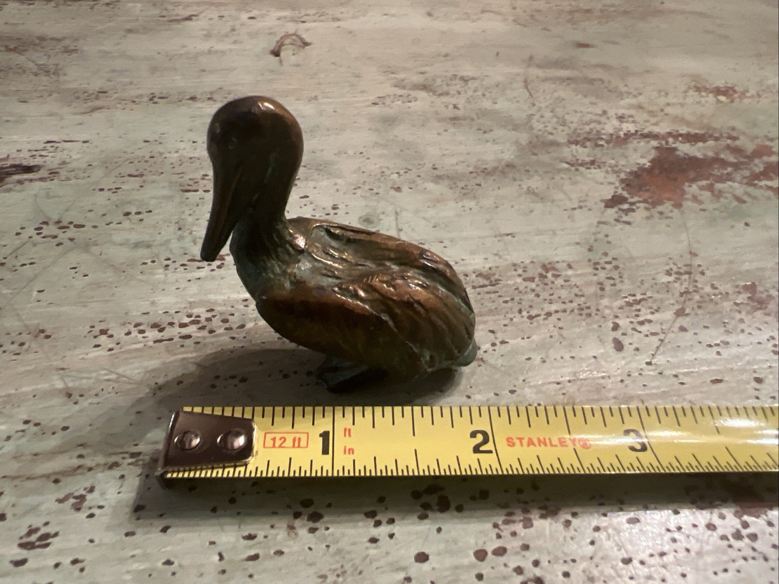 Vintage Solid Bronze With Patina Pelican Sculpture Paperweight