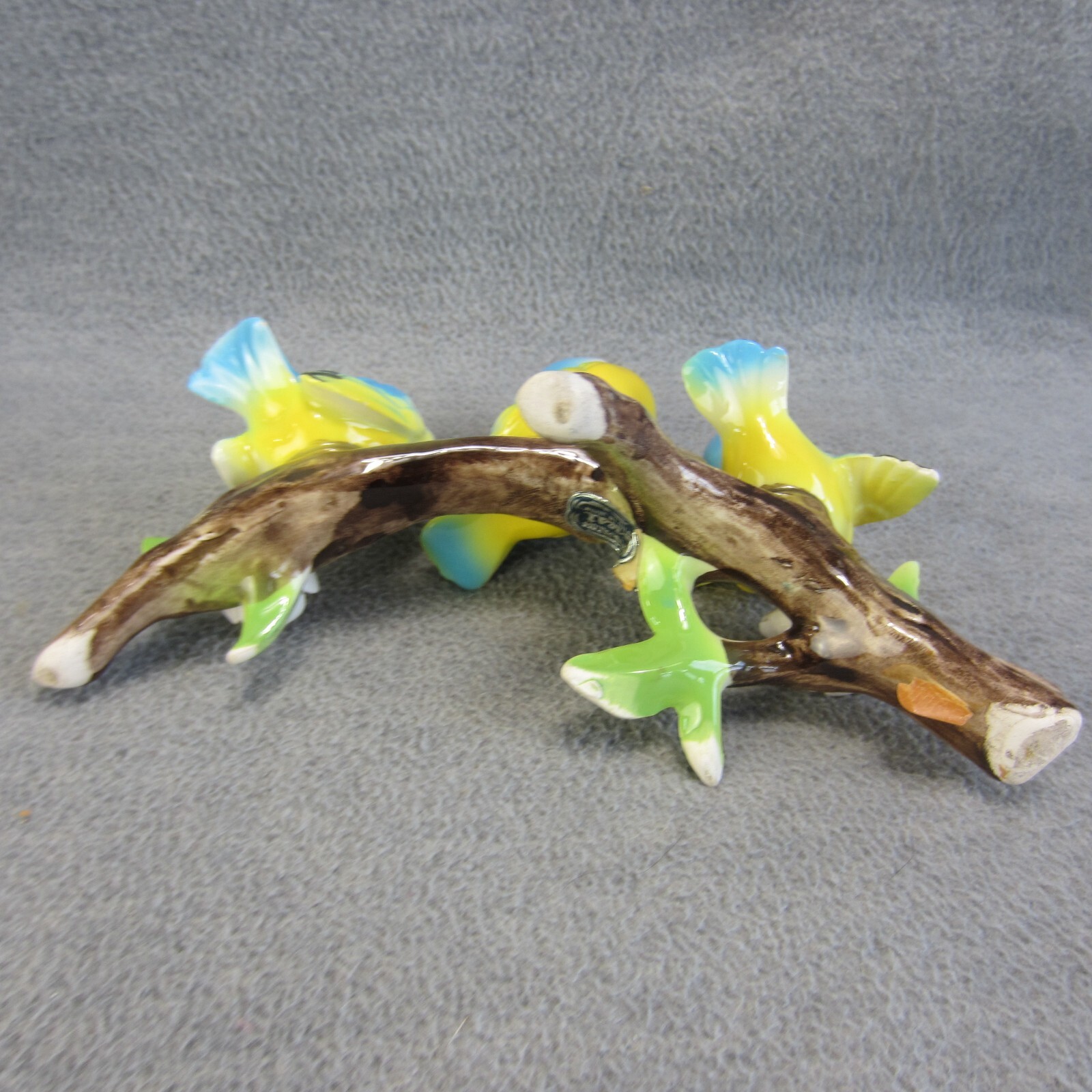 Vintage Norcrest Japan Three Singing Blue Birds on Branch Figurines 7in READ