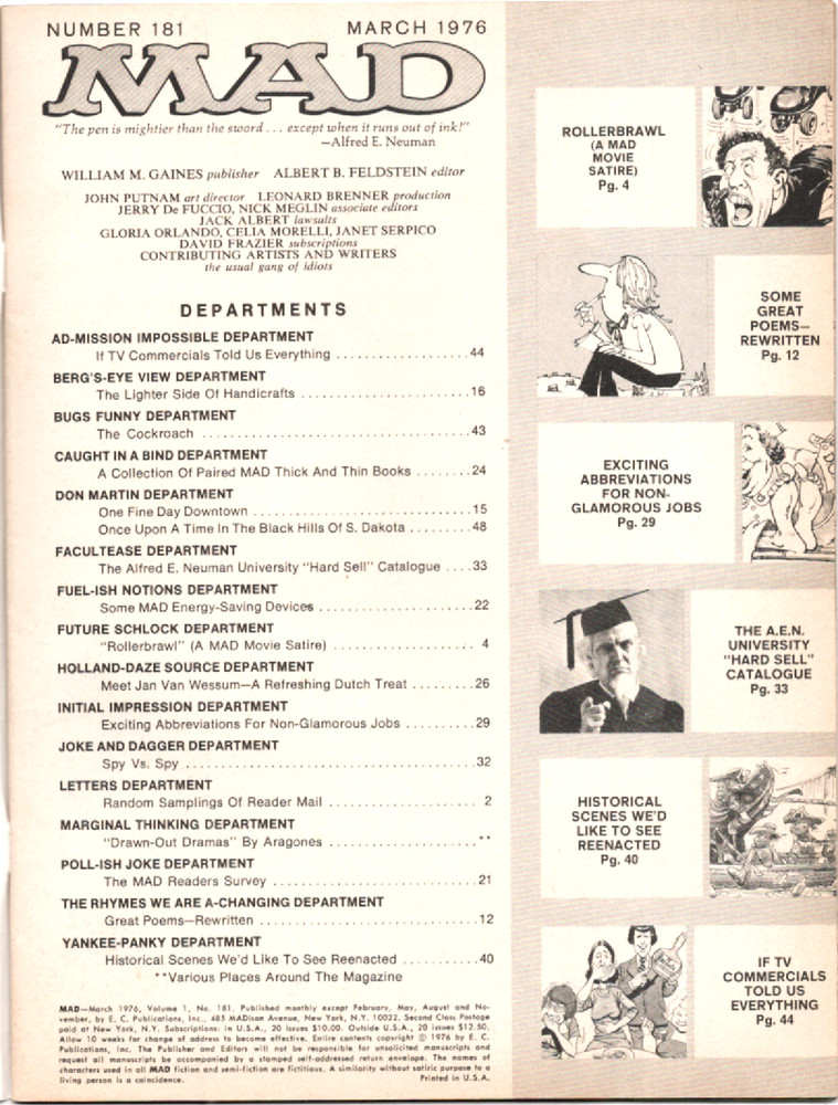 Mad Magazine #181 March 1976, Mad Salutes the Bicentennial Year, 6.0 Fine