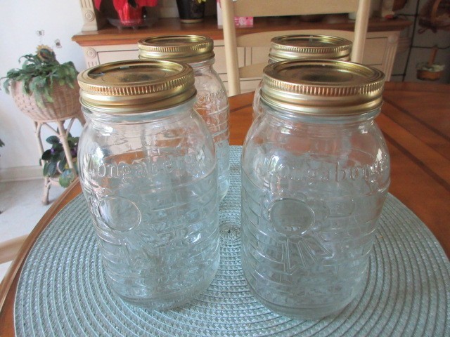 Lot of 4 Longaberger Blue Ribbon Collection Quart Canning Jars Made in the USA