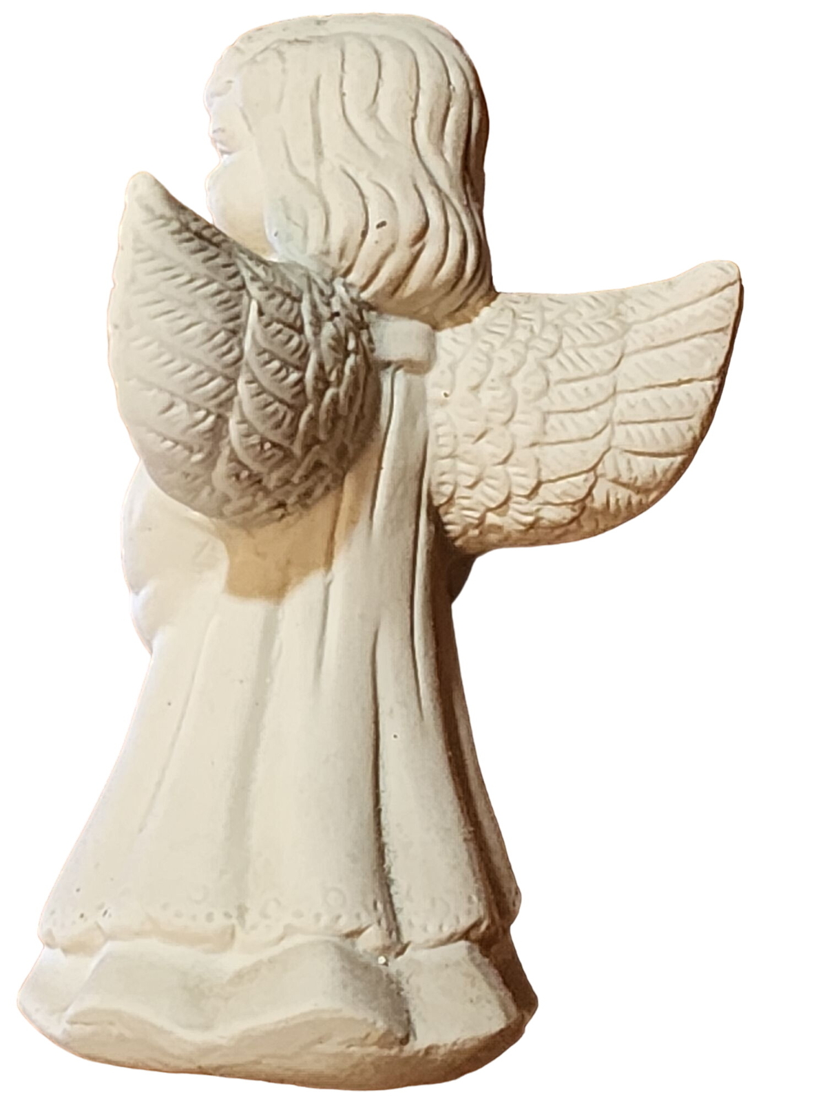 Vintage Bisque Angel Cherub w Harp Figurine 8.5 Inch Tall Hand Made
