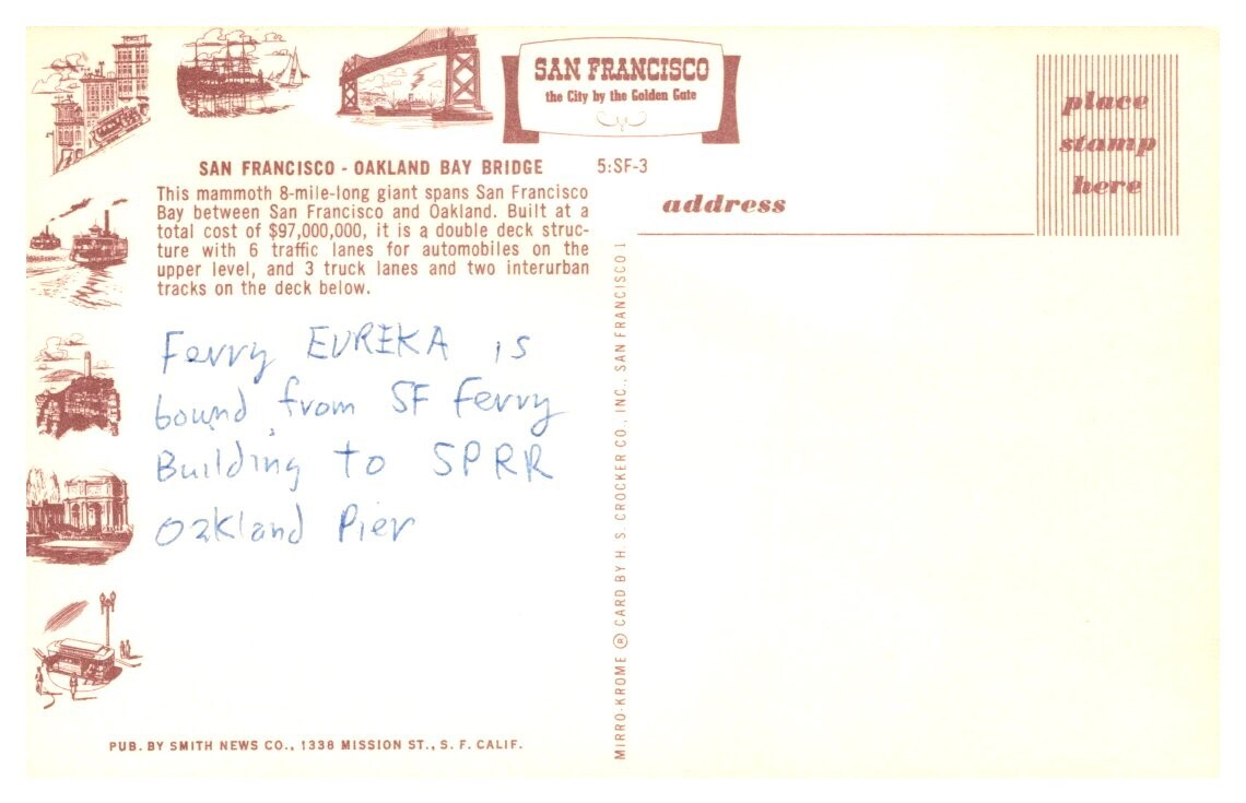 1950s Distant View San Francisco Oakland Bay Bridge California Vintage Postcard