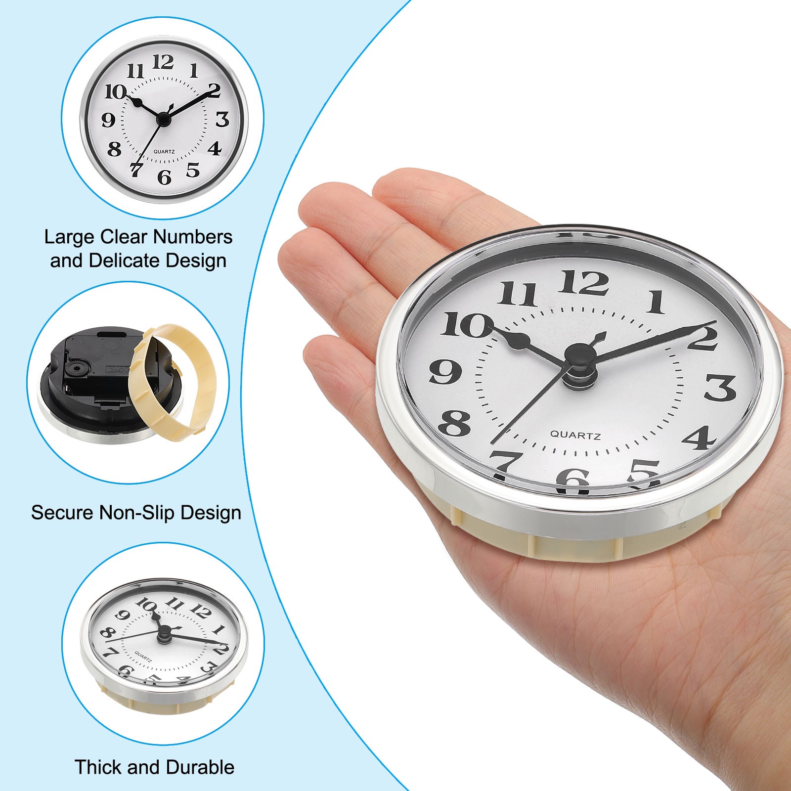 3.5″ 90mm Quartz Arabic Clock Insert, Fit 78mm/3.1″, Silver/White, Style 4