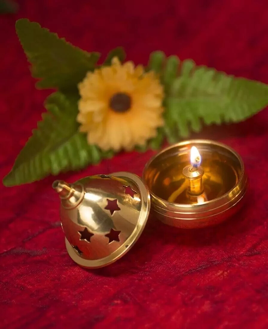 Lovely 2.5″ Brass Akhand Oil Lamp Diya Puja Deepak Navratri Hindu Pooja Diwali