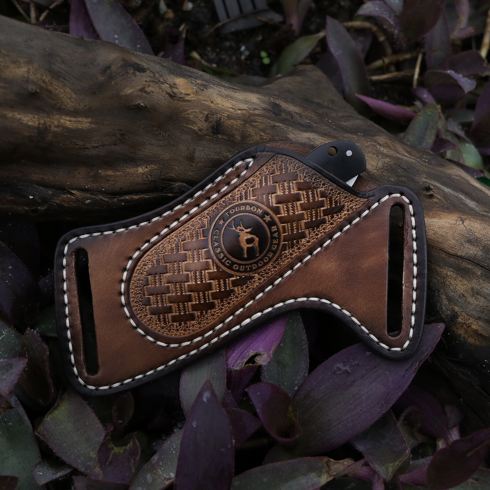 TOURBON Leather Folding Blade Knife Sheath Pancake Belt Knives Pocket Pouch