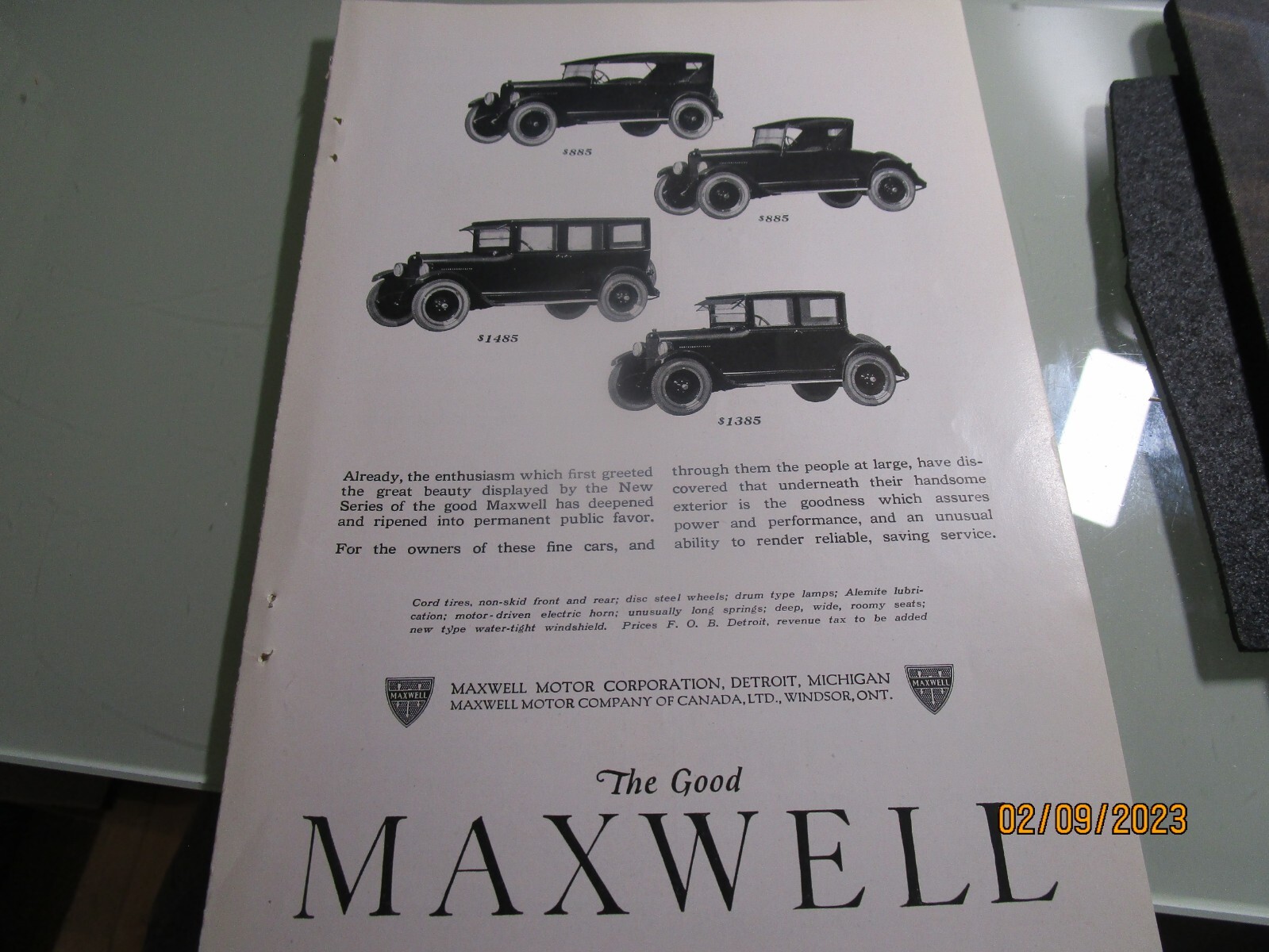 1922 Print Ad of The Good Maxwell CARS