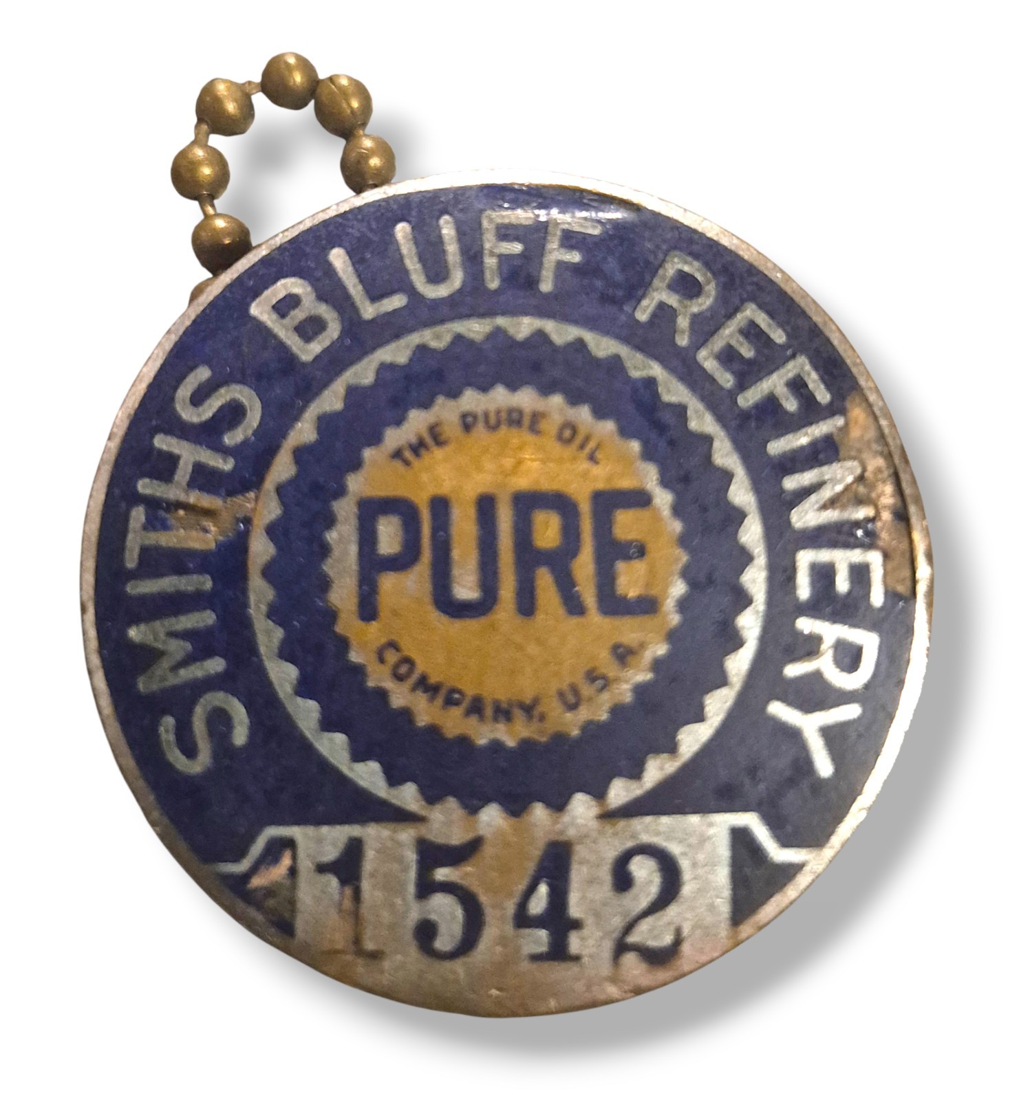 Vintage 1940s Pure Oil Company Smiths Bluff Refinery Employee Badge ID RARE