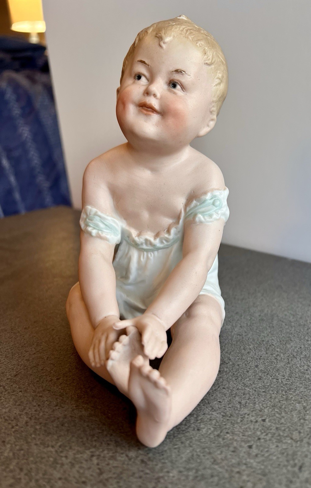 Antique Bisque Porcelain Gebruder Heubach Sitting Piano Baby 6”