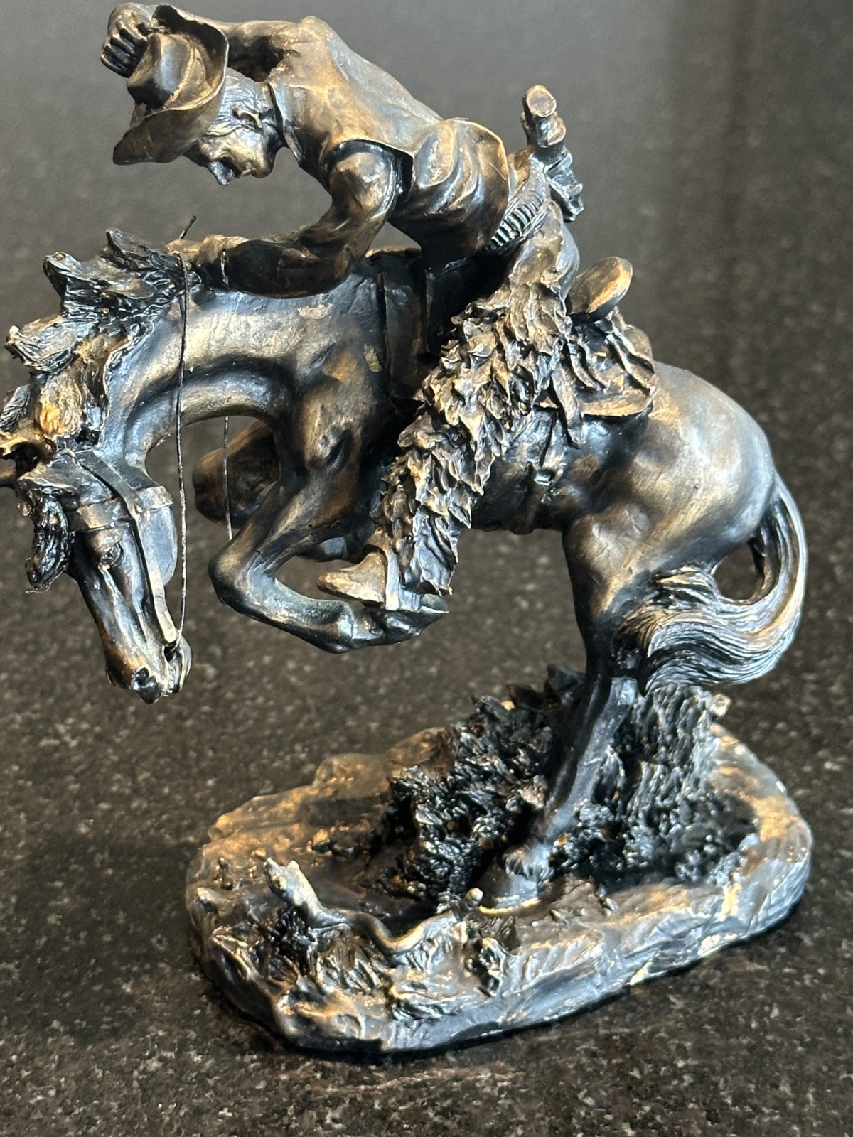 Replica Frederic Remington “The Rattlesnake” Bucking Cowboy Bronze Tone Resin