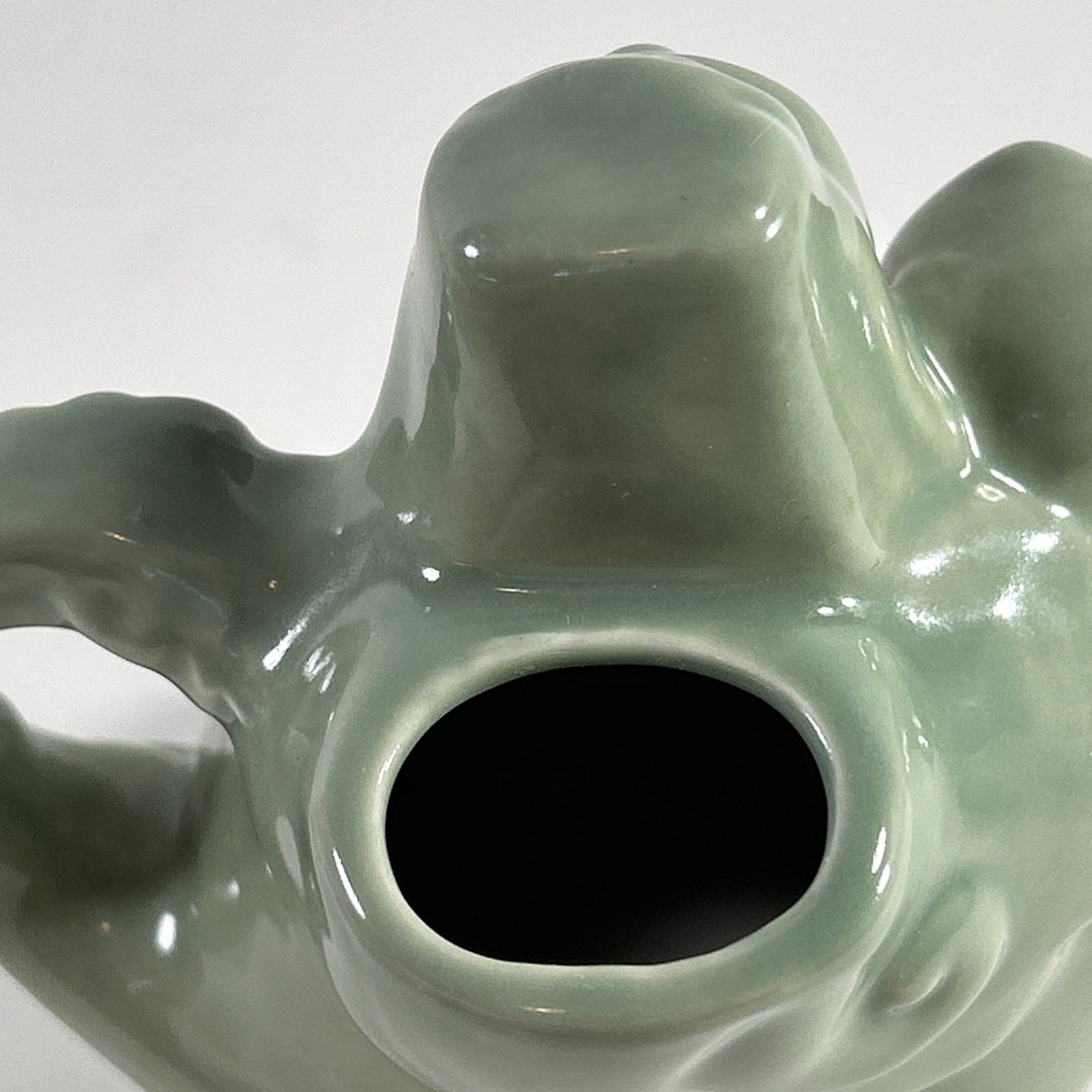 Celadon Style Green, Ceramic God Holding A Baby Teapot, Chinese 5“ X 3 1/2 “