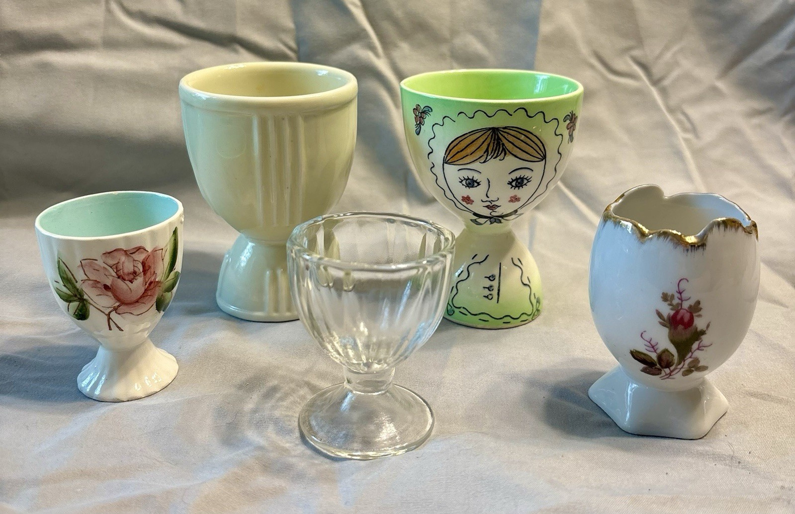 5pc Egg Cup Set Ceramic & Glass Multicolor Glossy Floral Pattern, 5 Cups