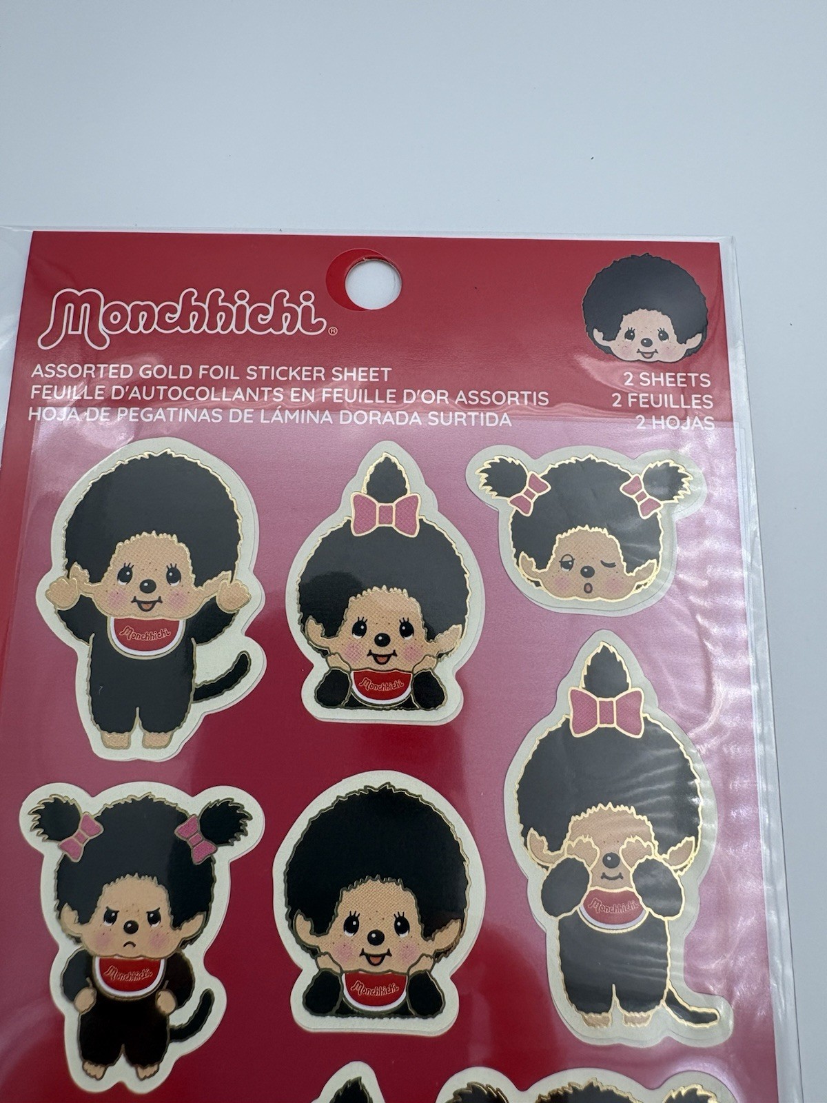 2 Gold Foil Sheets- Sekiguchi Monchhichi Boy/Girl Assorted Gold Foil Stickers