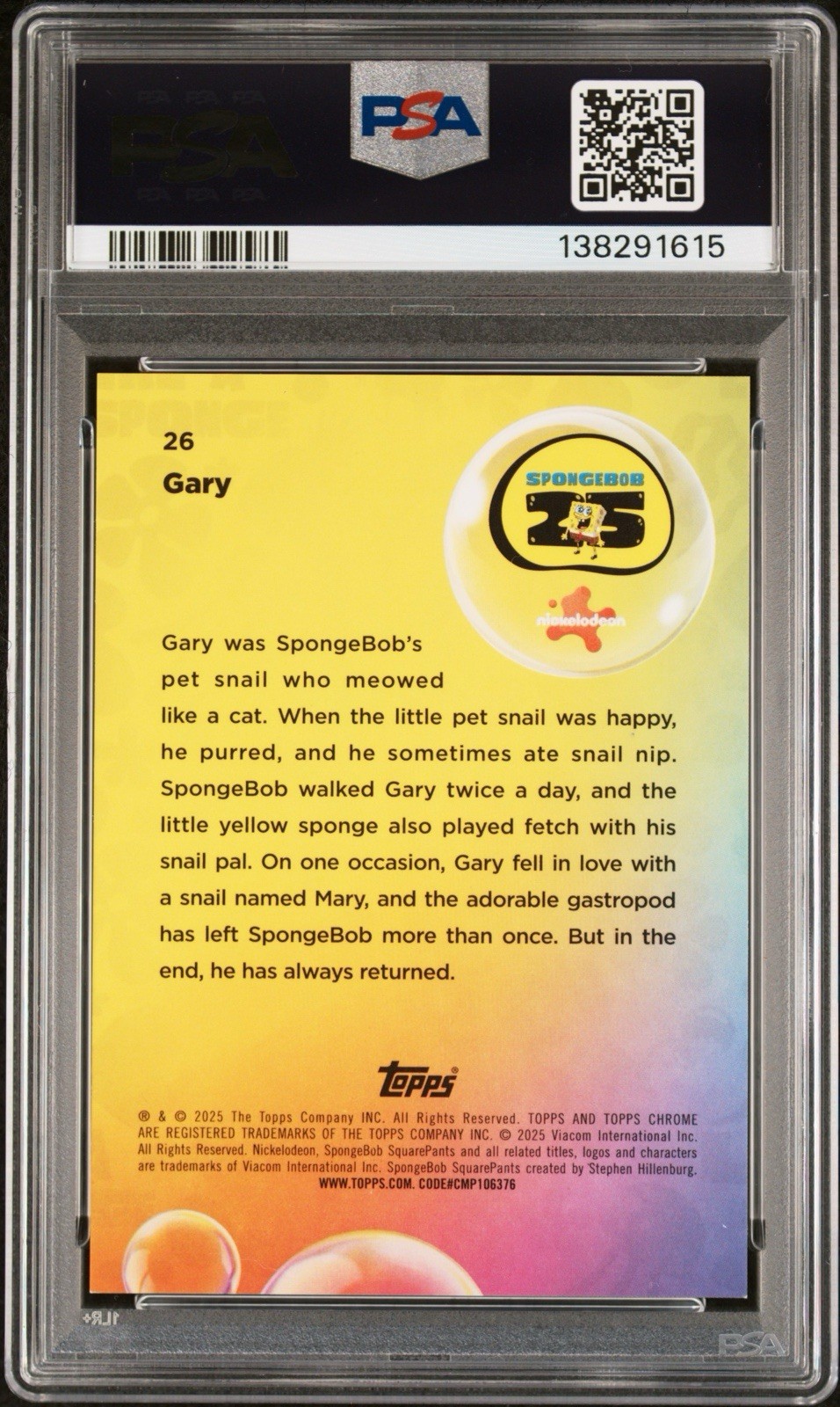 GARY /25 ORANGE TOPPS SAPPHIRE SPONGEBOB