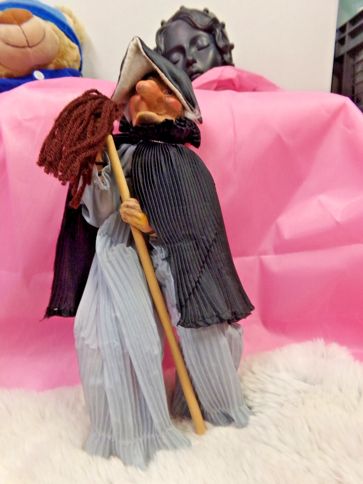 vintage kitchen witch, hanging cord, 13″ long