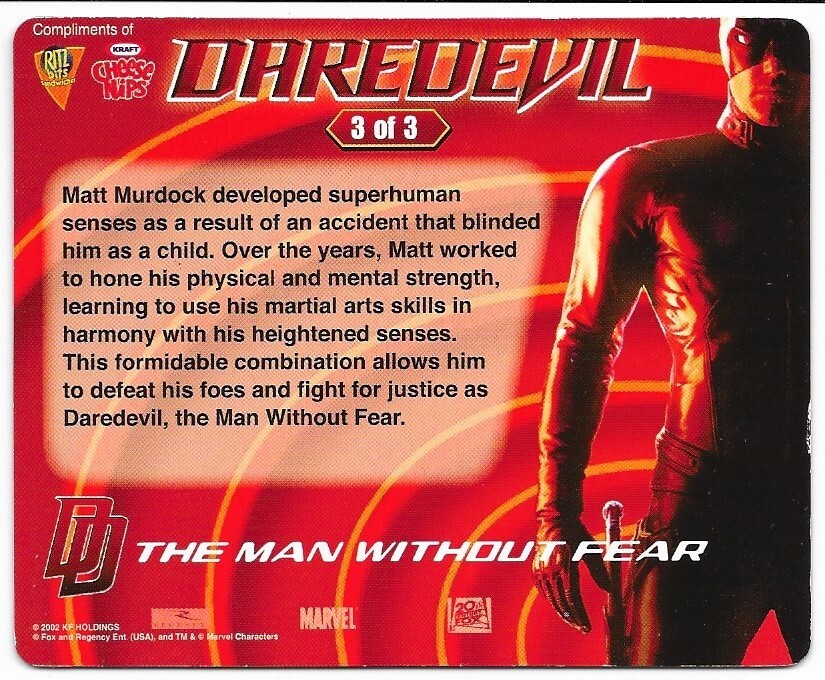 2002 KRAFT CHEESE NIPS/RITZ BITS Marvel 20th Century Fox DAREDEVIL Card 3 of 3