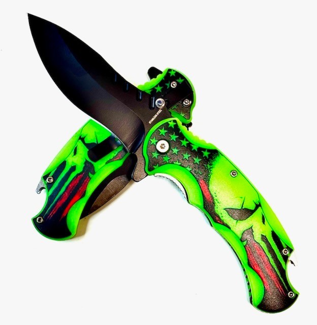 8.5″ TACTICAL GLOW IN THE DARK PUNISHER SKULL KNIFE