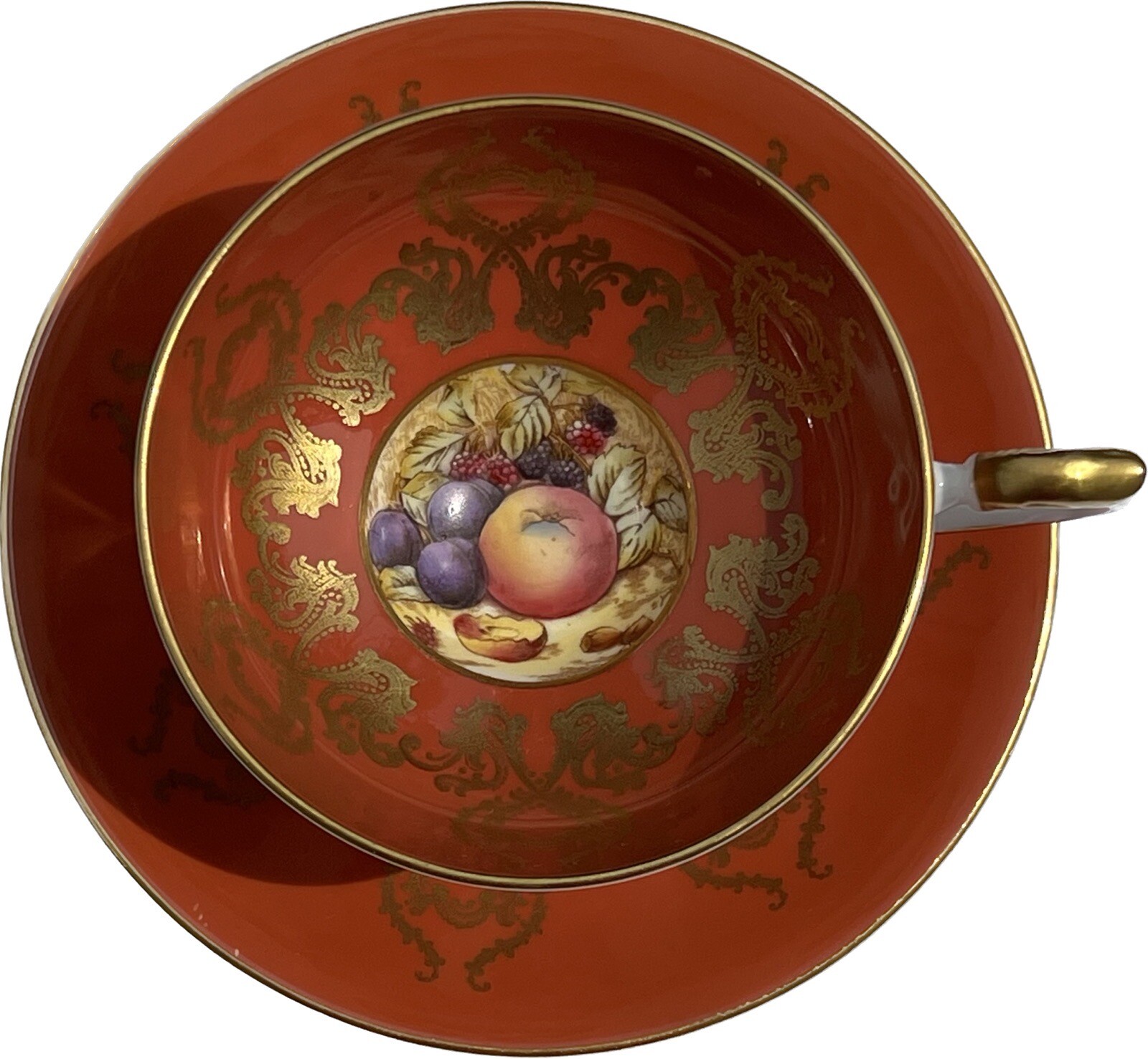 Fine Bone China Aynsley Footed Tea Cup & Saucer Orchard Fruit England RARE