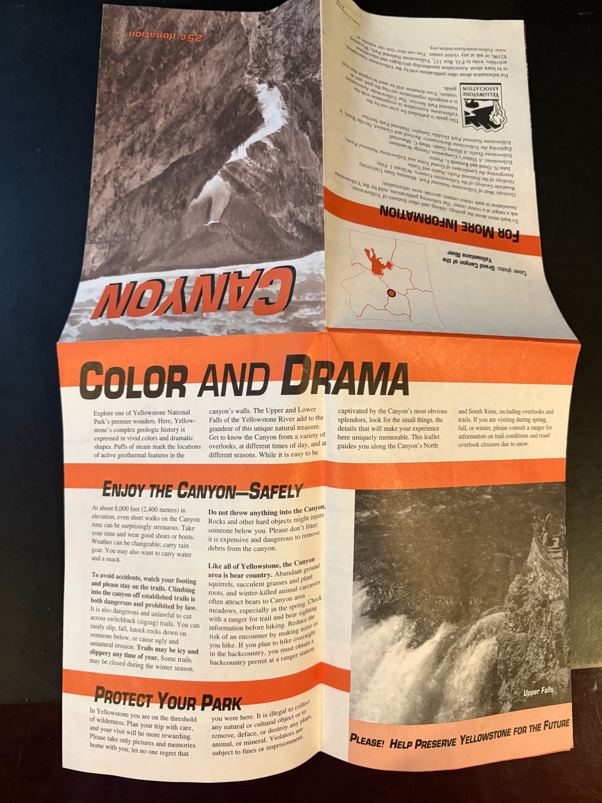 YNP Canyon Foldout Brochure: Yellowstone National Park Falls and Map – May 2000