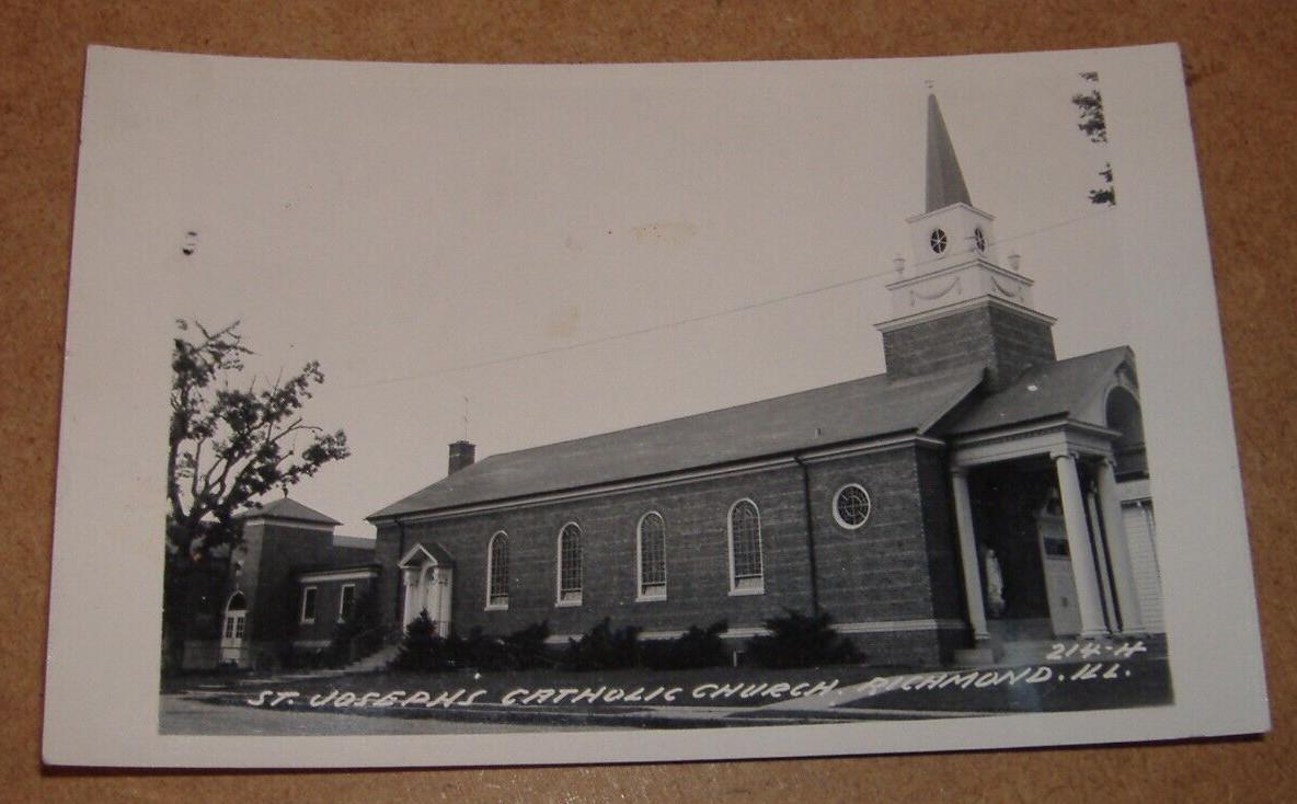 c1950 Richmond Illinois RPPC St Joseph Catholic Church IL Town View Real Photo