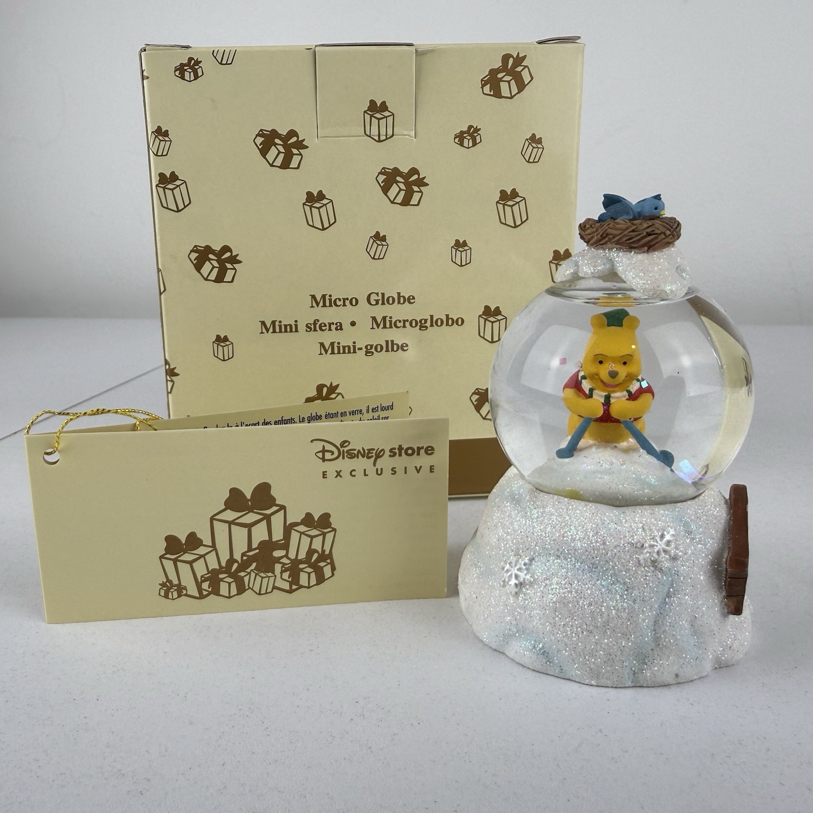 Disney Store Exclusive Winnie The Pooh Micro Globe Snowglobe Snow Skiing Mini