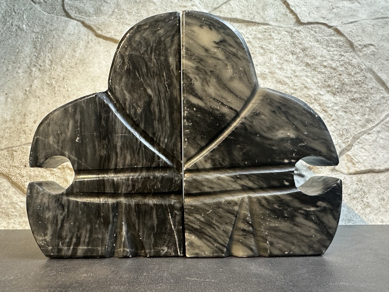 Marble Abstract Black and White Bookends Pair 6″ Asymmetrical Decorative Art