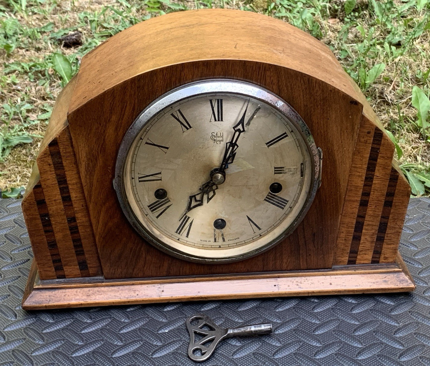 Large Royal Enfield Westminster Chime 8 Day Mantel Clock Vintage Mechanical
