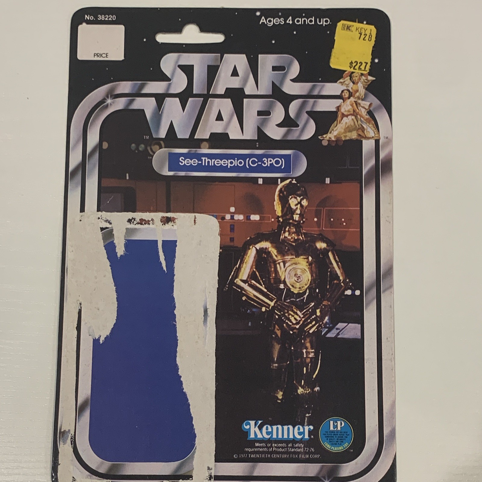 Kenner Star Wars C-3PO Cardback Packaging (No Figure) 1977 Vintage with sticker.