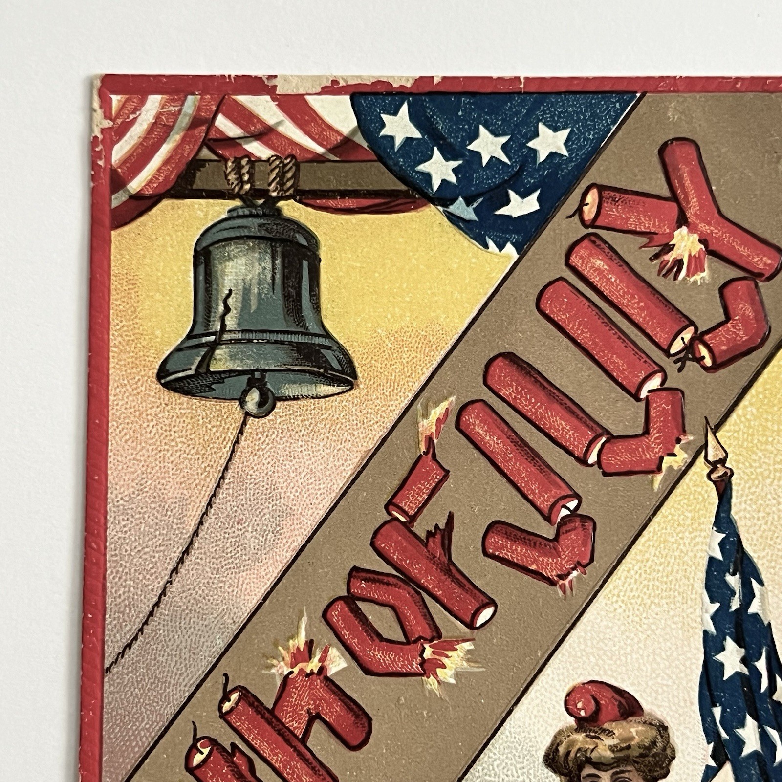Antique Embossed Postcard Patriotic Lady Liberty Eagle American Flag July 4th