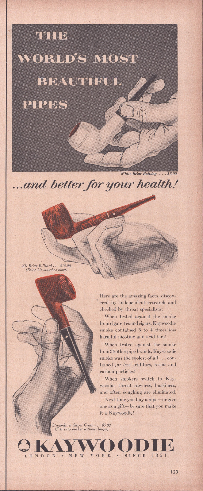 1953 Kaywoodie Vintage Print Ad World’s Most Beautiful Pipes