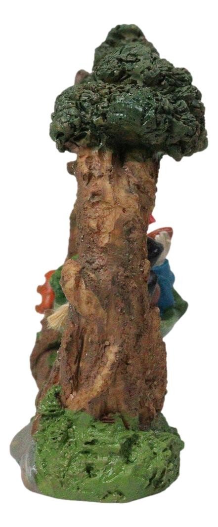 Whimsical Bookworm Gnome Sleeping On Hammock by Forest Trees Figurine Decor