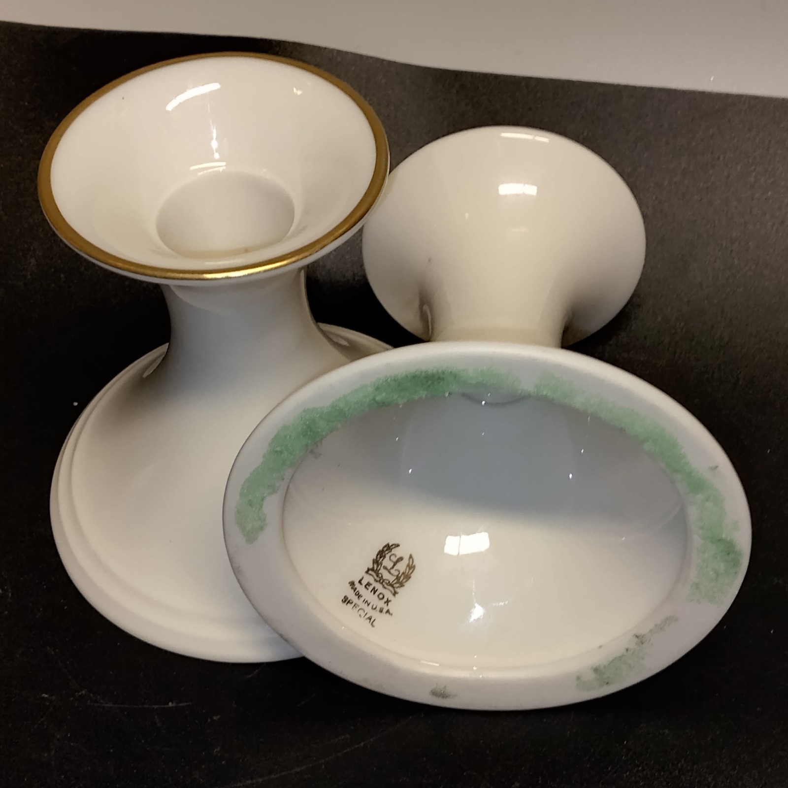 Vintage LENOX Ivory China Special Candlestick 4″ Holders w/ 24K Gold Trim USA