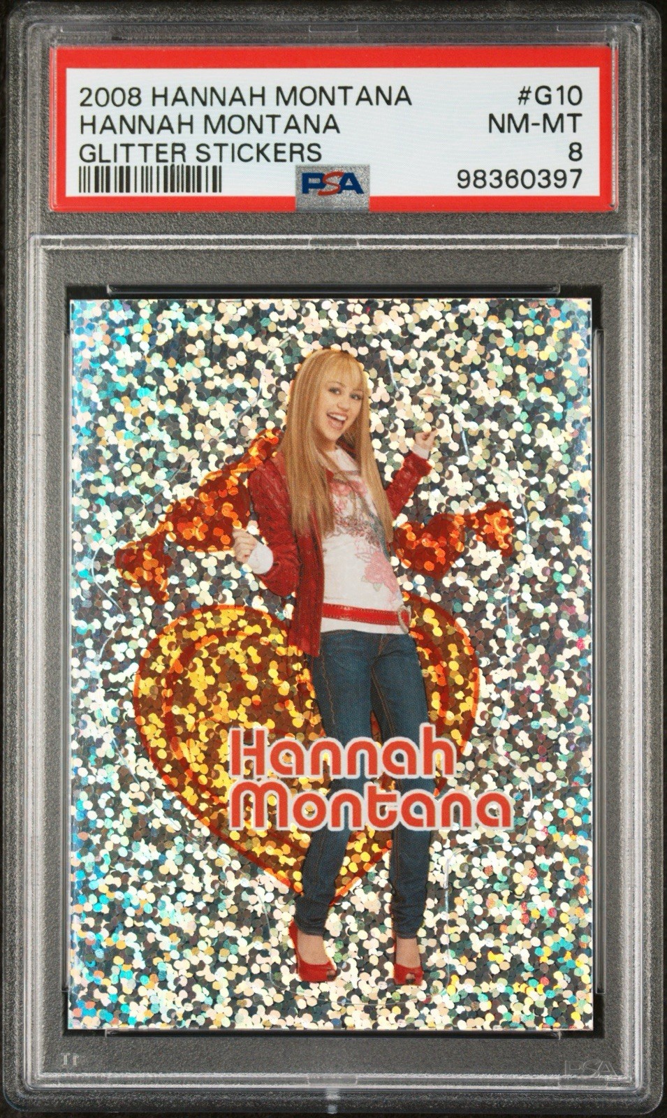 2008 Topps Disney Hannah Montana Miley Cyrus Glitter Stickers #G10 PSA 8