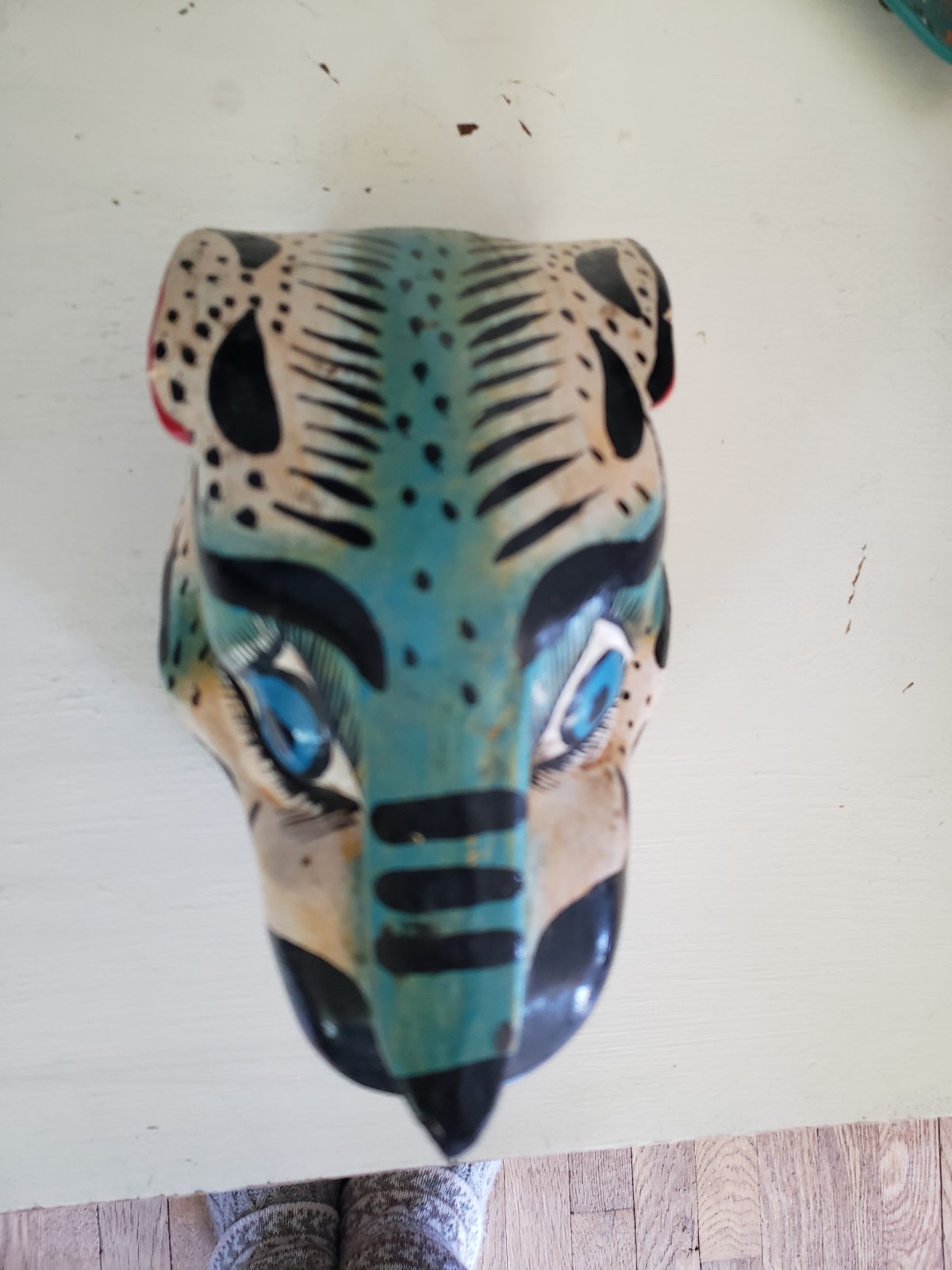 Vintage Mexican Folk Art, Tiger?leopard? Wild Cat Mask Wall Decor