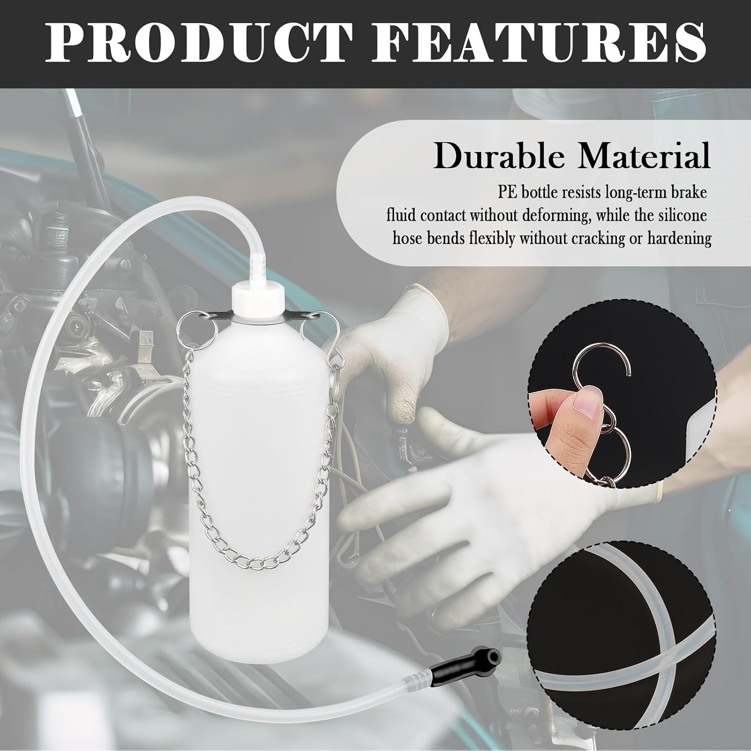 1L Car Brake Bleeder Bottle Kit with 23.03″ Silicone Hose & Universal Adapter