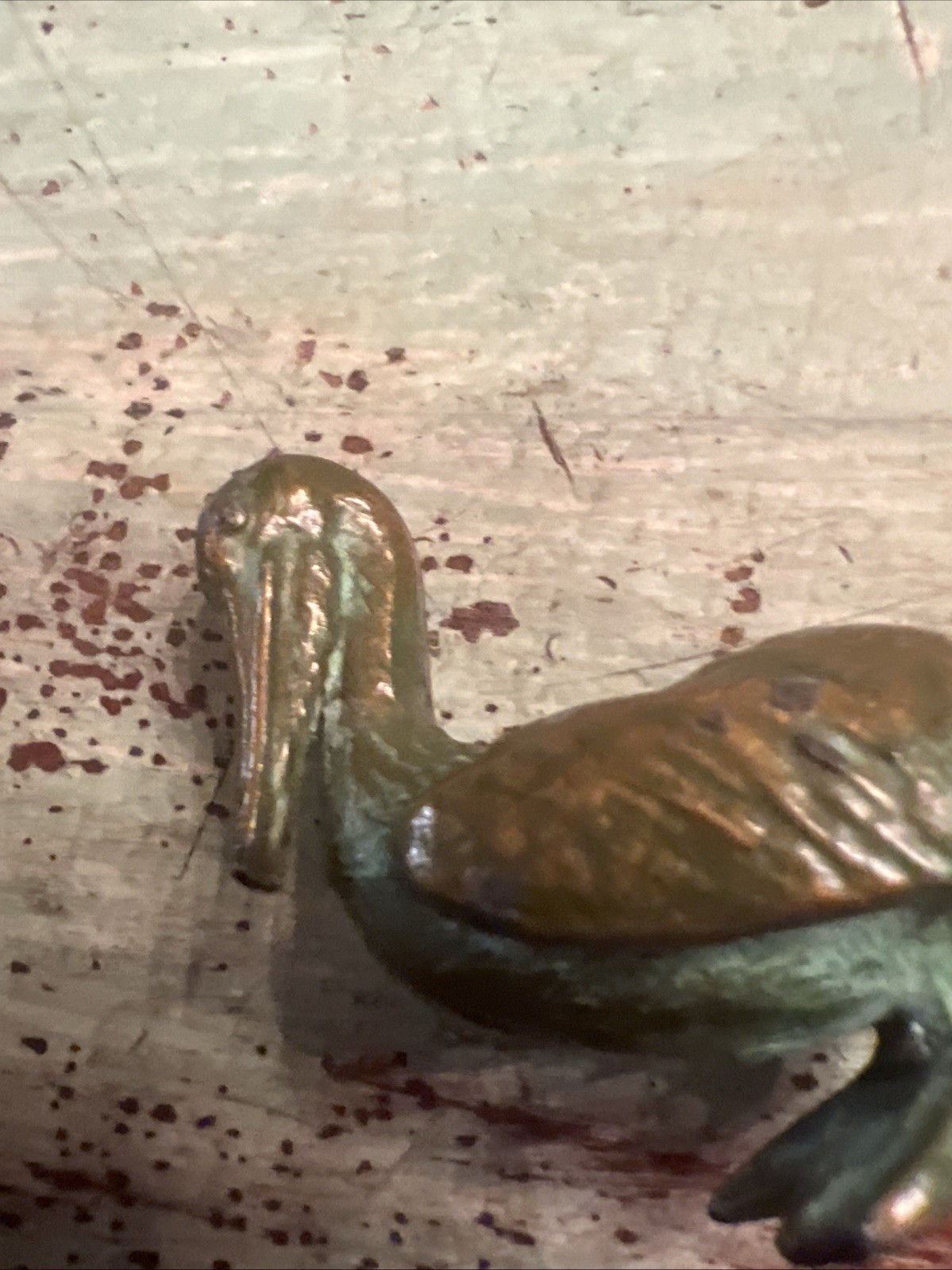 Vintage Solid Bronze With Patina Pelican Sculpture Paperweight