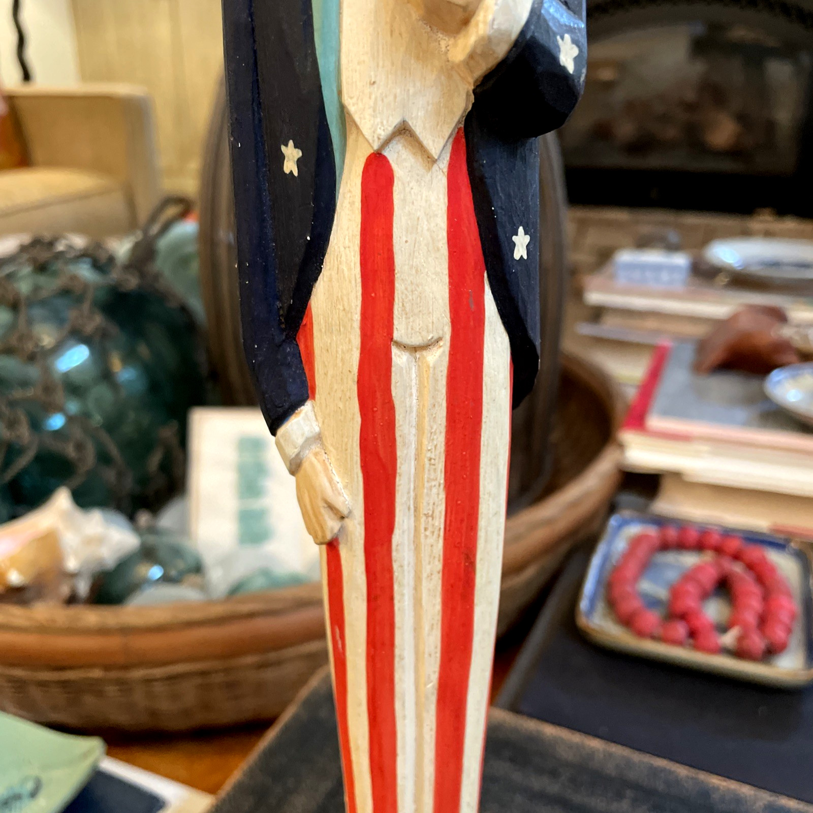James Haddon Uncle Sam Hand Carved Wood Figure Liberty Flag Folk Art Americana