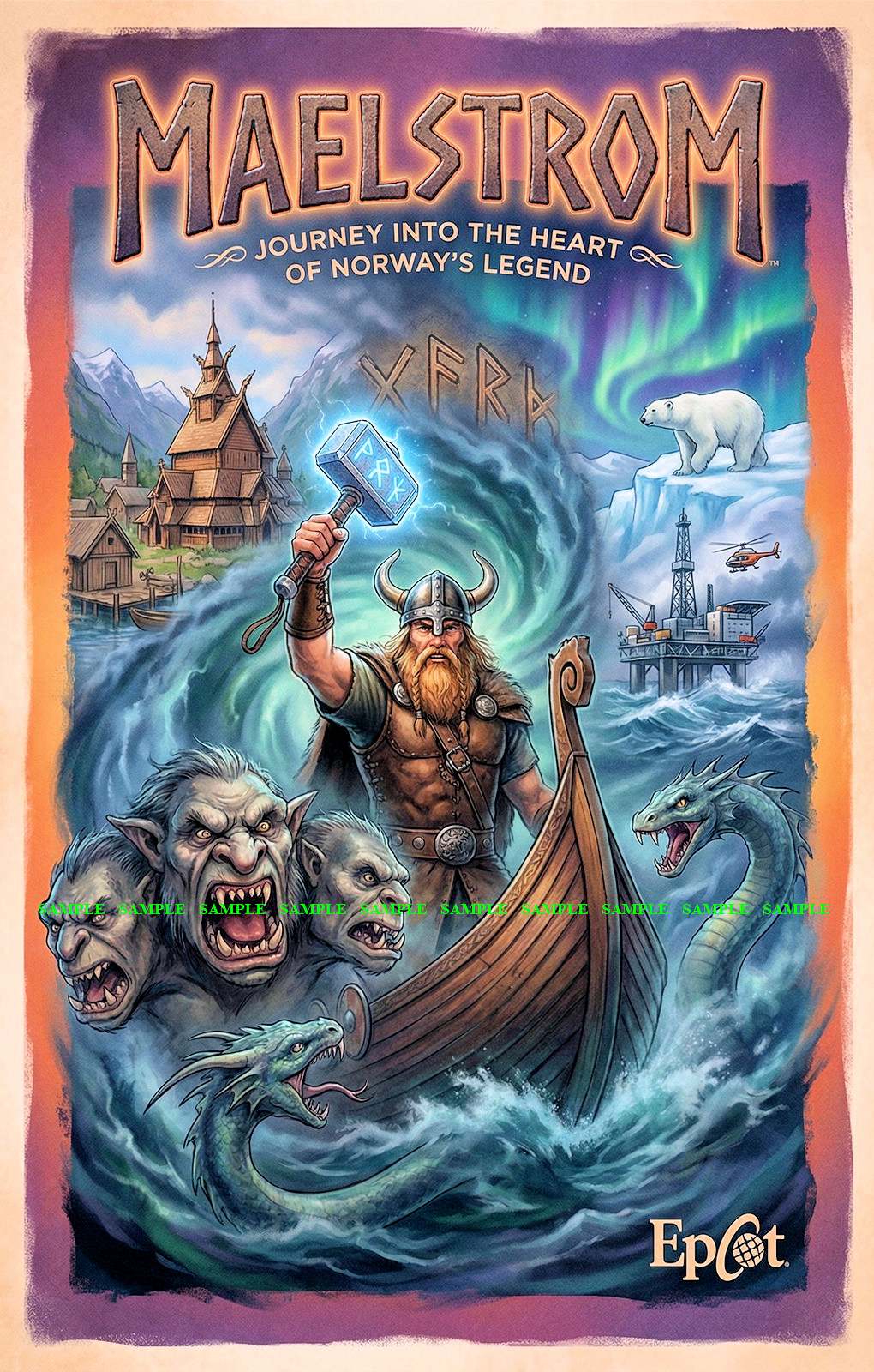 Disney World Epcot Maelstrom Norway Pavilion World Showcase Poster 11 x 17