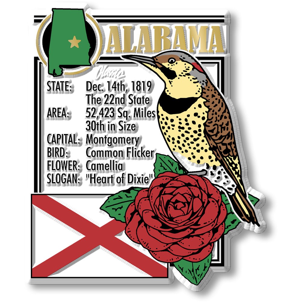 Alabama Six-Piece State Magnet Set by Classic Magnets, Includes 6 Designs