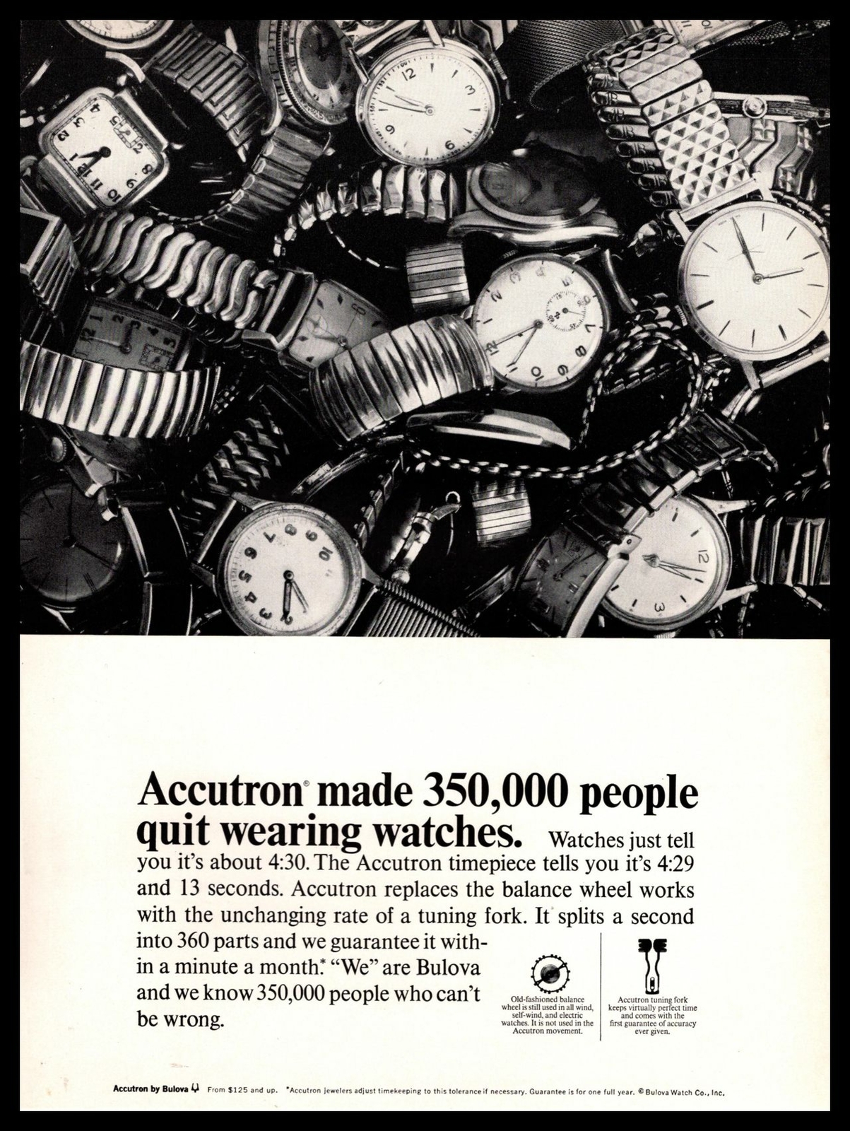 1966 Bulova “Accutron Made 350,000 People Stop Wearing Watches” Vintage Print Ad