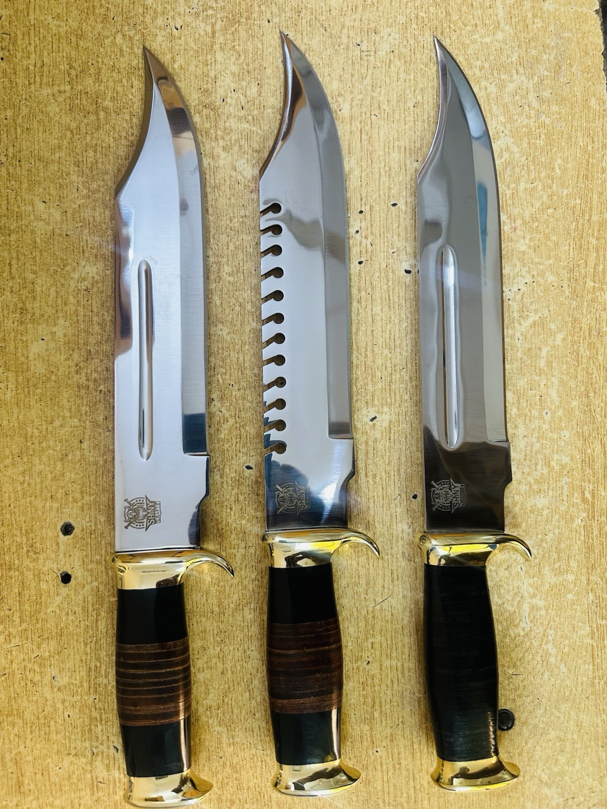 3 SetCustom Handmade Carbon Steel Blade Crocodile Dundee High Polish Bowie Knife